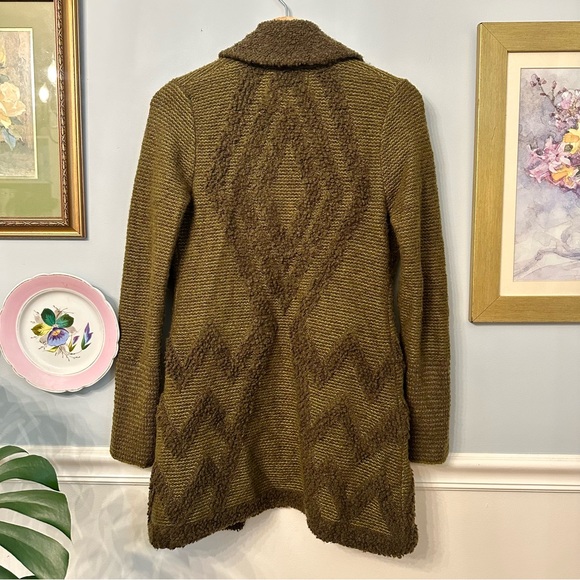 Anthropologie Cardigan Sweater Small Olive Green Fairy Boho Artsy Teddy Chunky - Picture 2 of 6